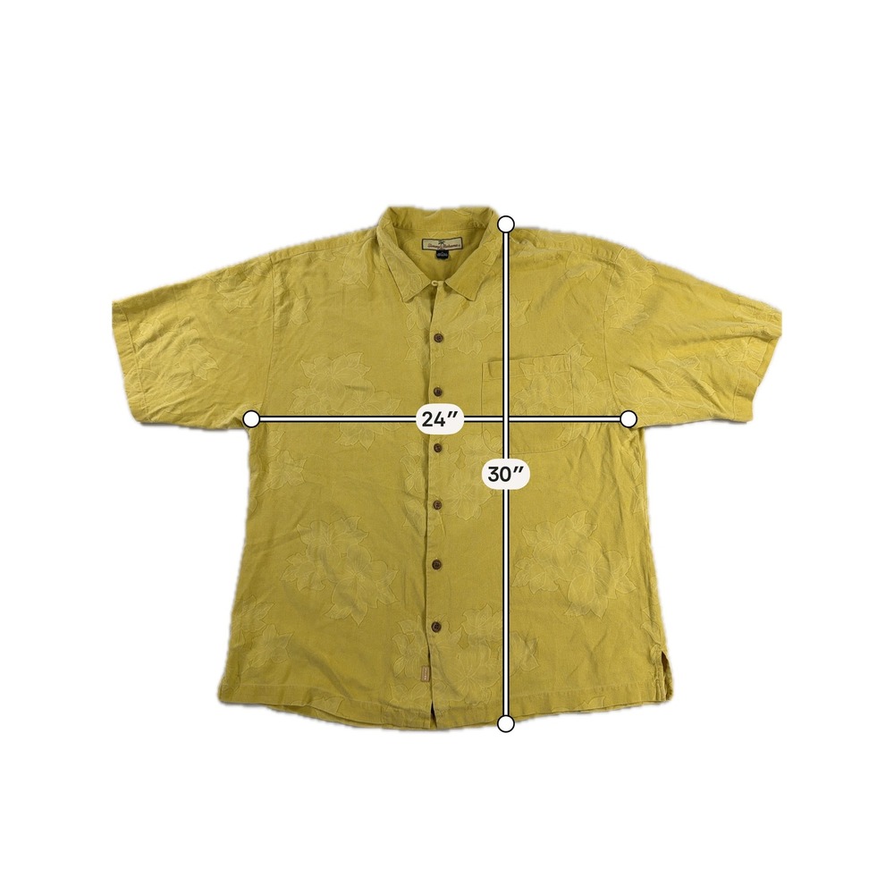 Tommy Bahama Button Down Shirt Tonal Floral Silk‎ Jacquard Yellow Mens XL
